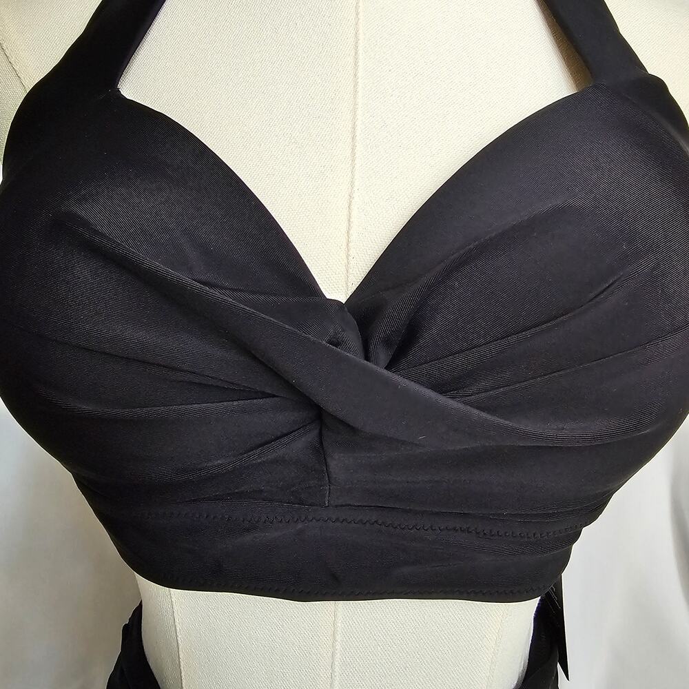 NWT Tempt Me M Blk Halter High-waisted Push-up Ruched Tummy Control Bikini